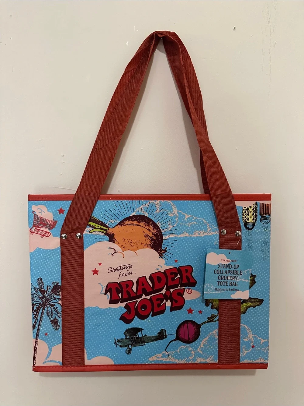 Trader Joes Kids Tote Bag in Navy, Pink and Red